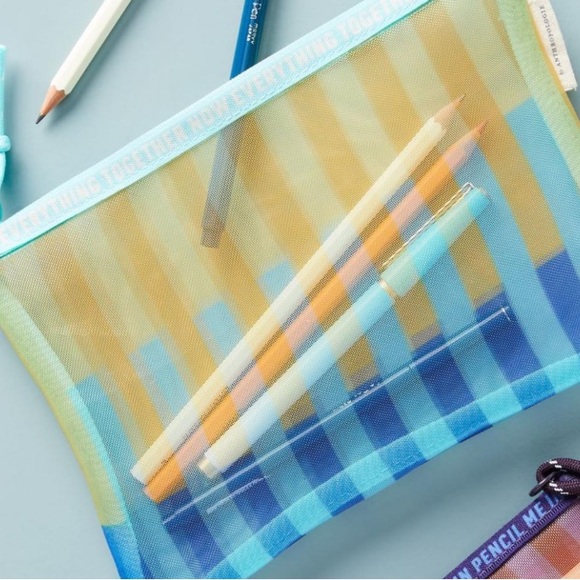 Anthropologie Medium Mesh Pouch Yellow Stripe Motif Multi - Picture 2 of 4